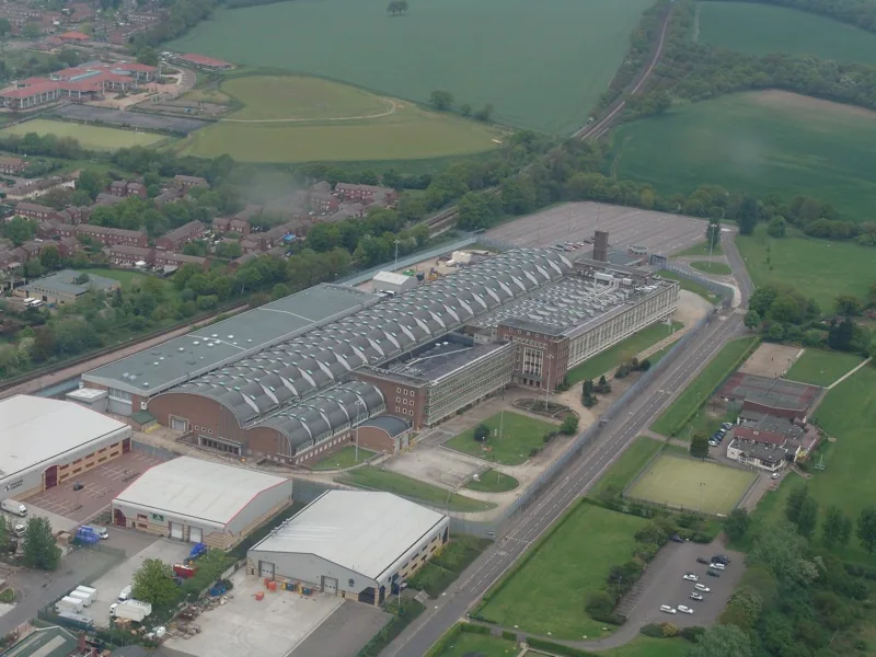Photograph: The Debden site at Loughton, Essex, where banknotes are printed. In the Europa series the Loughton works carries the printer letter H.